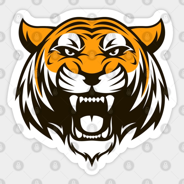 Growling Tiger - Ferocious Wild Animal Cartoon Art Sticker by bigbikersclub